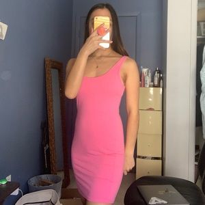 Neon pink body con tank dress